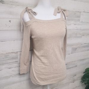 J.Crew Beige Cold Tie Shoulder Knit Sweater Top